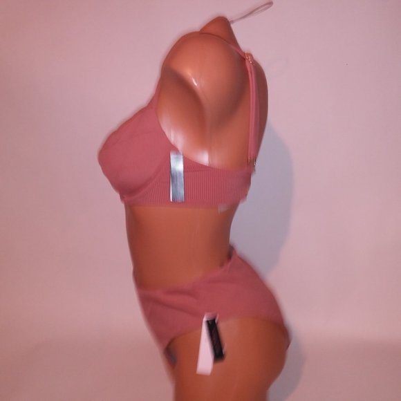 Victoria Secret Swim Bikini Top & Bottom Ribbed High Waist Solid Underwire New - Picture 8 of 15
